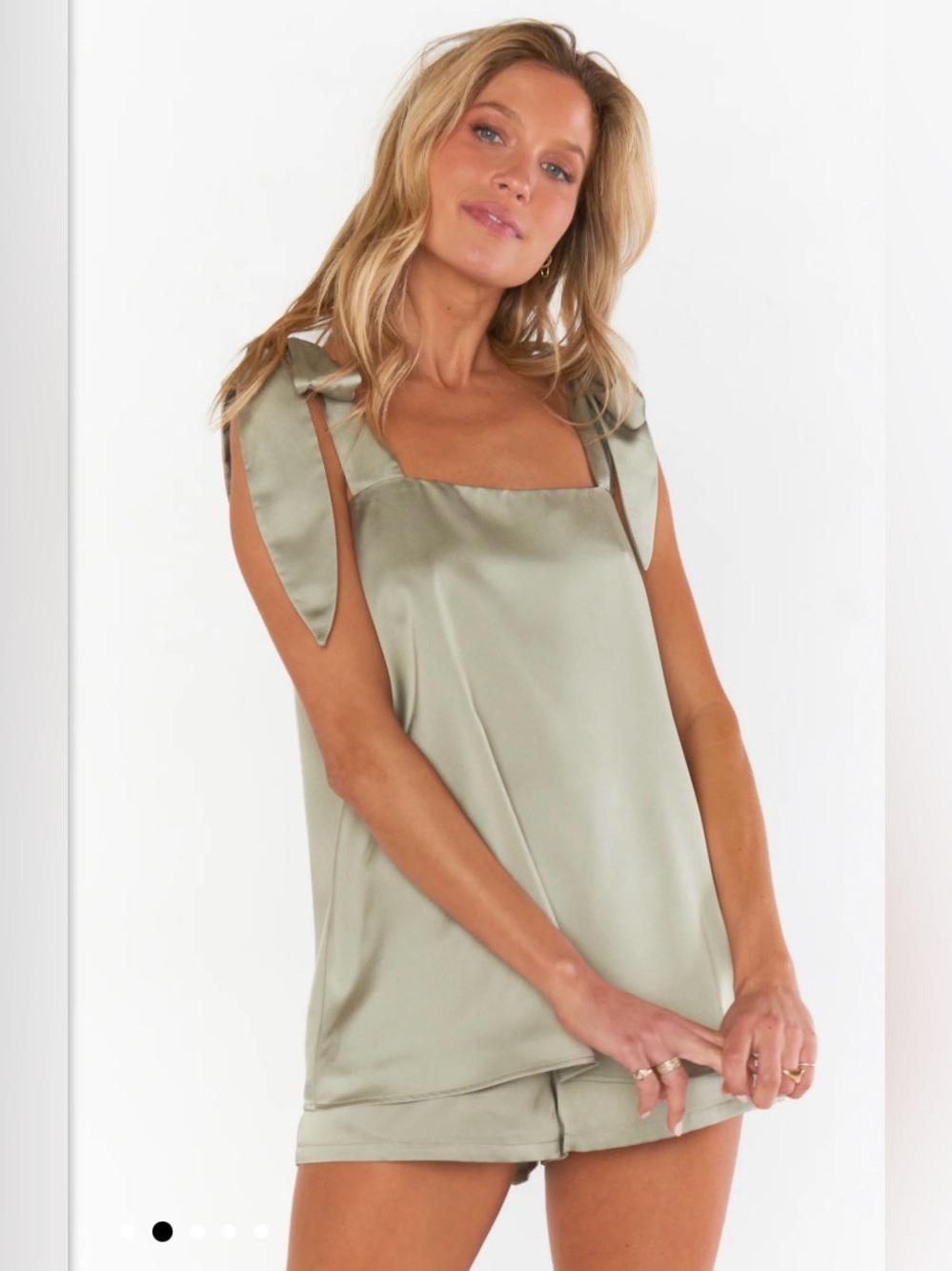 Show Me Your MuMu Sage Satin Tie-Shoulder Cami & Short Set / makeup tank